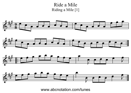 Ride a Mile - staff notation