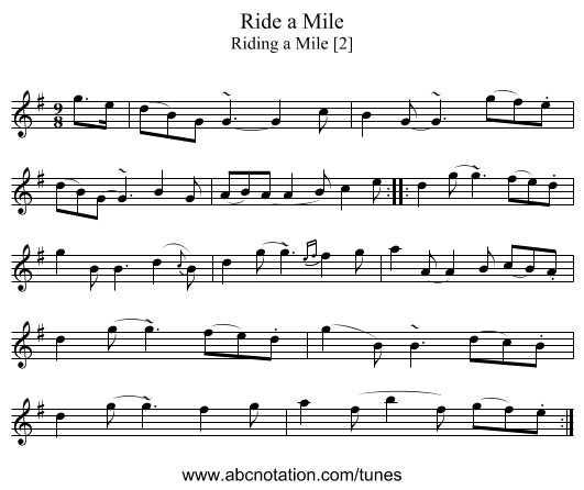 Ride a Mile - staff notation