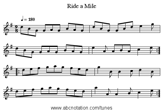 Ride a Mile - staff notation