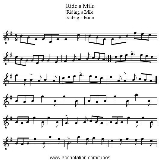 Ride a Mile - staff notation