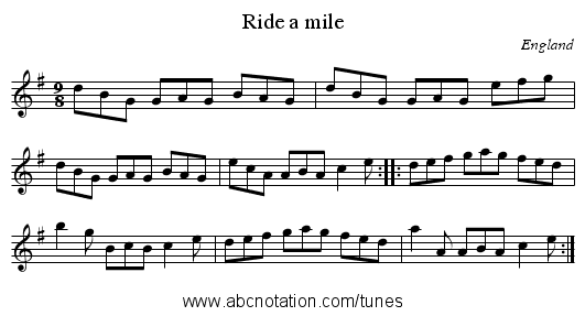Ride a mile - staff notation