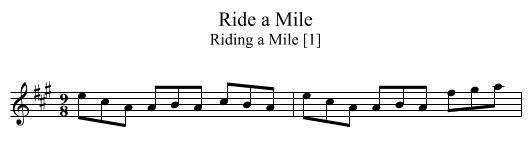 Ride a Mile - staff notation