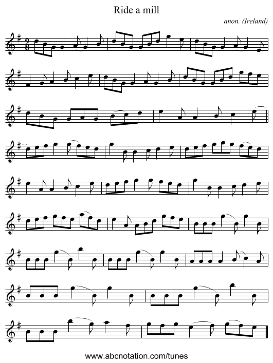 Ride a mill - staff notation