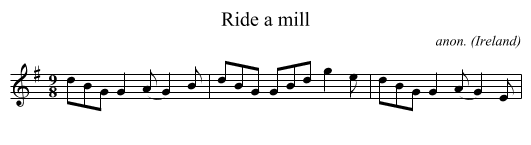 Ride a mill - staff notation