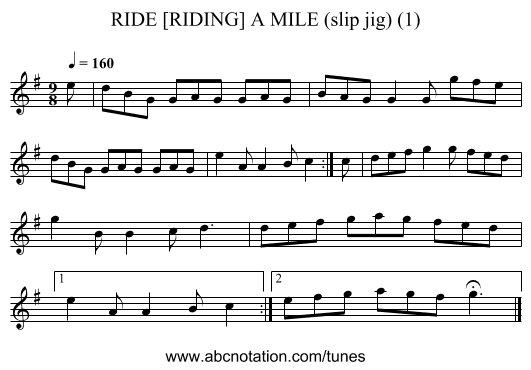 RIDE [RIDING] A MILE (slip jig) (1) - staff notation
