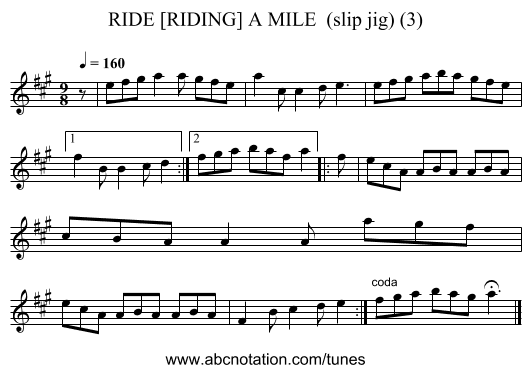RIDE [RIDING] A MILE  (slip jig) (3) - staff notation