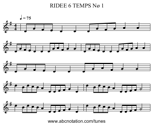 RIDEE 6 TEMPS Nø 1 - staff notation