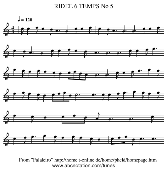 RIDEE 6 TEMPS Nø 5 - staff notation