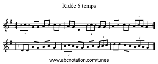 Rid&eacute;e 6 temps - staff notation