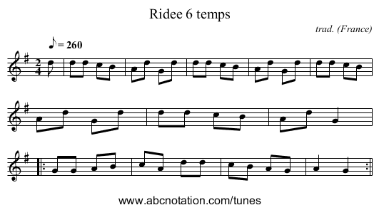 Ridee 6 temps - staff notation