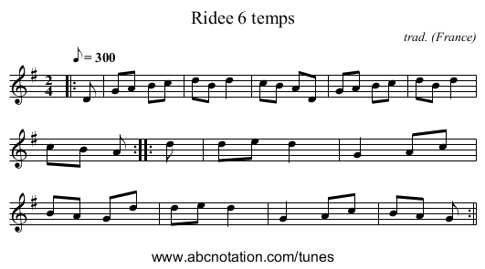 Ridee 6 temps - staff notation