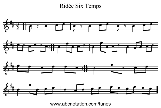 Ridée Six Temps - staff notation