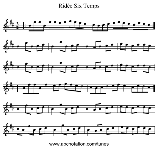 Ridée Six Temps - staff notation