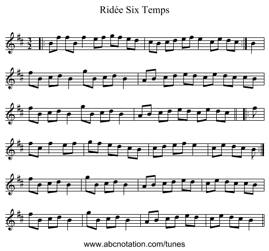 Ridée Six Temps - staff notation