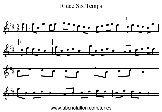 Ridée Six Temps - staff notation