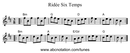 Ridée Six Temps - staff notation