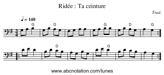 Ridée : Ta ceinture - staff notation