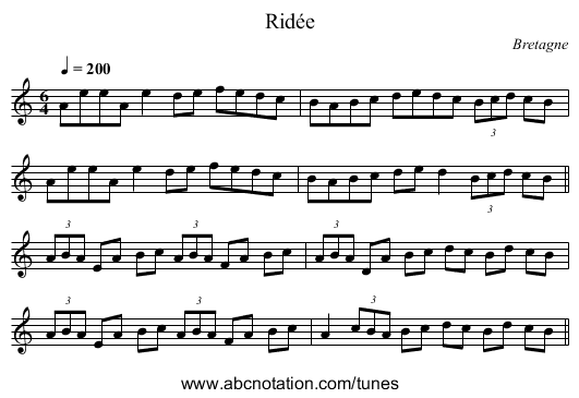 Rid&eacute;e - staff notation