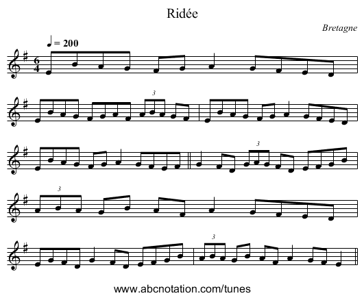 Rid&eacute;e - staff notation