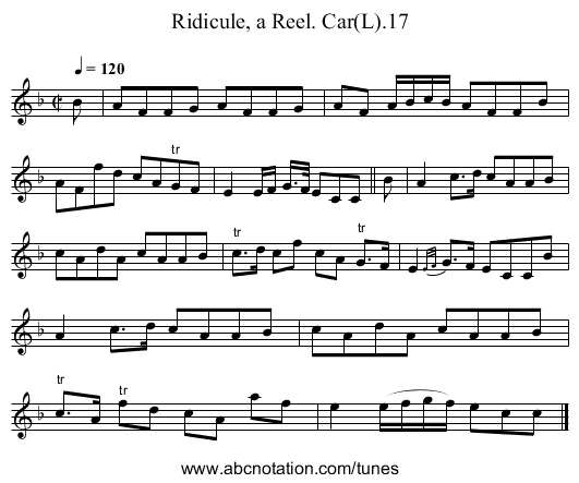Ridicule, a Reel. Car(L).17 - staff notation
