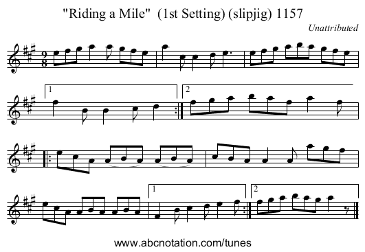 Riding a Mile  (1st Setting) (slipjig) 1157 - staff notation