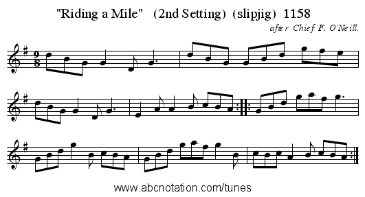 Riding a Mile (2nd Setting) (slipjig) 1158 - staff notation