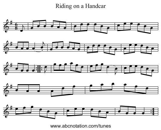 Riding on a Handcar - staff notation