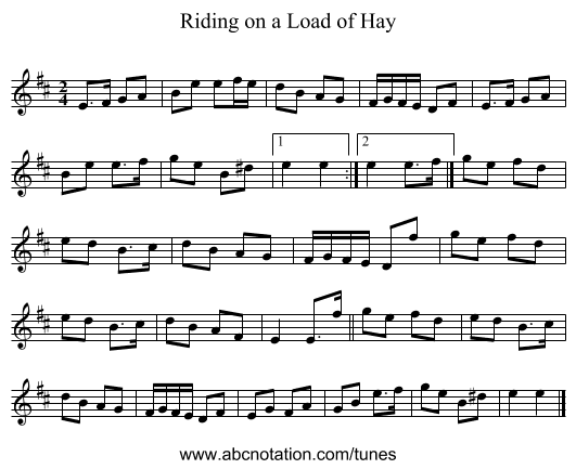 Riding on a Load of Hay - staff notation