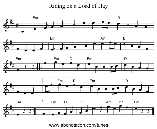 Riding on a Load of Hay - staff notation