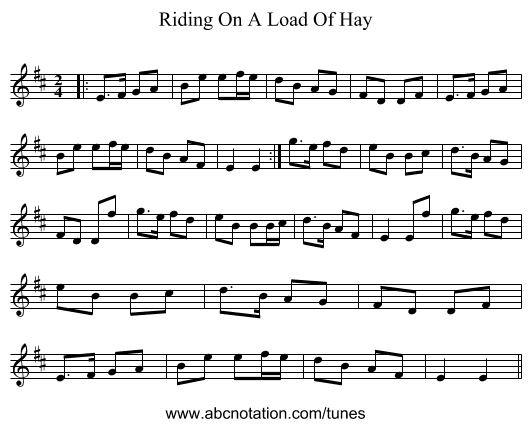Riding On A Load Of Hay - staff notation
