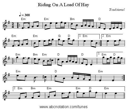 Riding On A Load Of Hay - staff notation