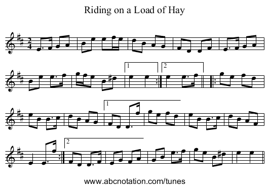Riding on a Load of Hay - staff notation