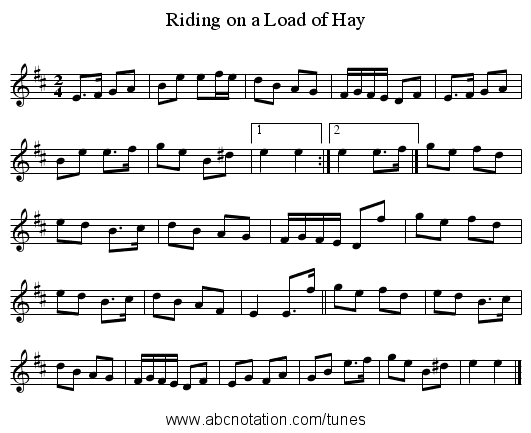Riding on a Load of Hay - staff notation