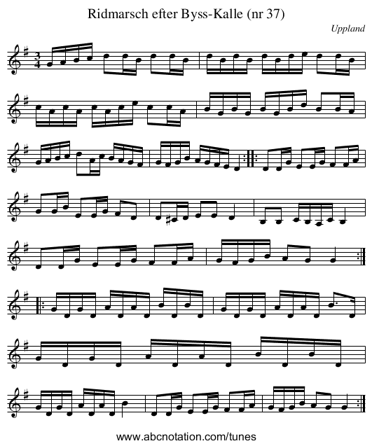 Ridmarsch efter Byss-Kalle (nr 37) - staff notation