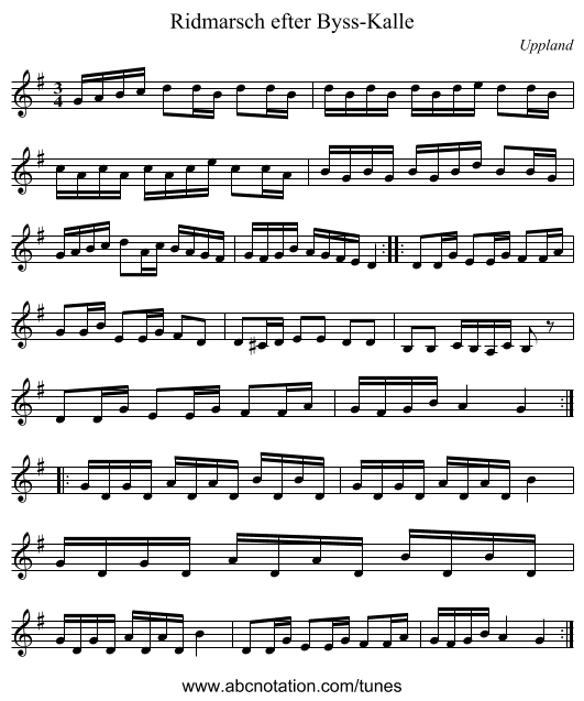Ridmarsch efter Byss-Kalle - staff notation