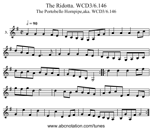 Ridotta. WCD3/6.146, The - staff notation