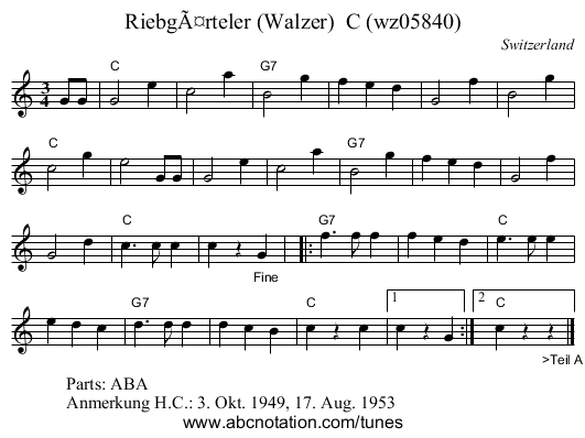 RiebgÃ¤rteler (Walzer)  C (wz05840) - staff notation