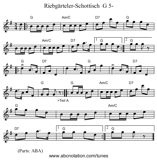 Riebg&auml;rteler-Schottisch  G 5- - staff notation