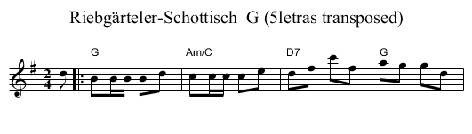 Riebg&auml;rteler-Schottisch  G (5letras transposed) - staff notation