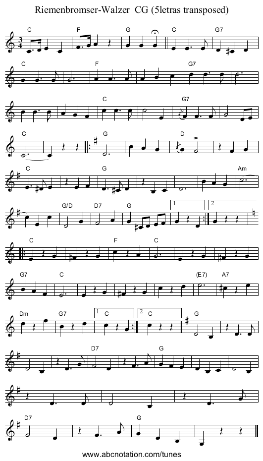 Riemenbromser-Walzer CG (5letras transposed) - staff notation