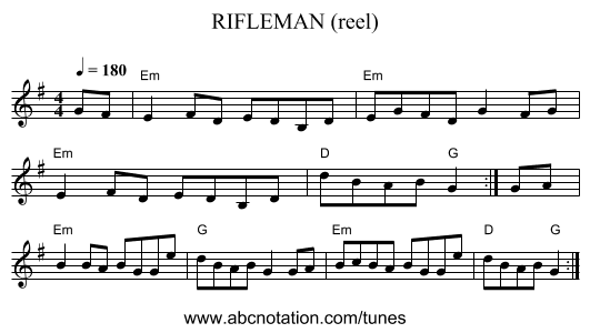 RIFLEMAN (reel) - staff notation
