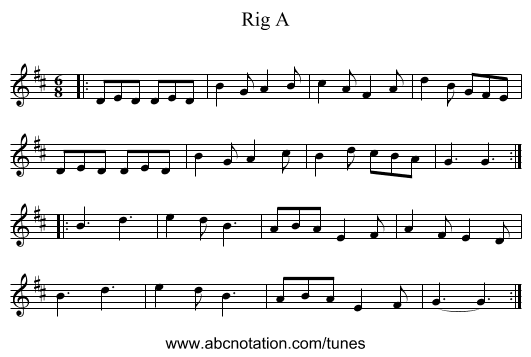 Rig A - staff notation