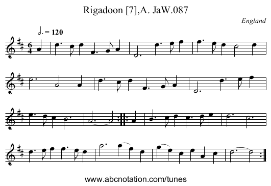 Rigadoon [7],A. JaW.087 - staff notation