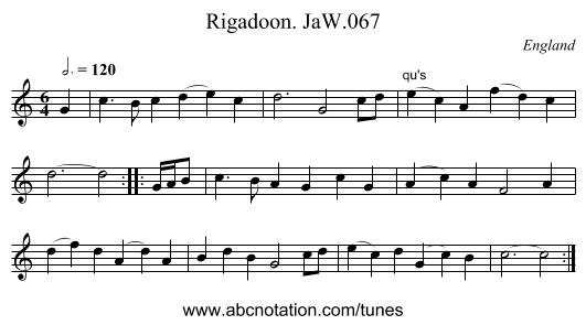 Rigadoon. JaW.067 - staff notation