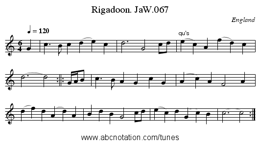 Rigadoon. JaW.067 - staff notation