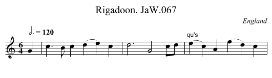 Rigadoon. JaW.067 - staff notation