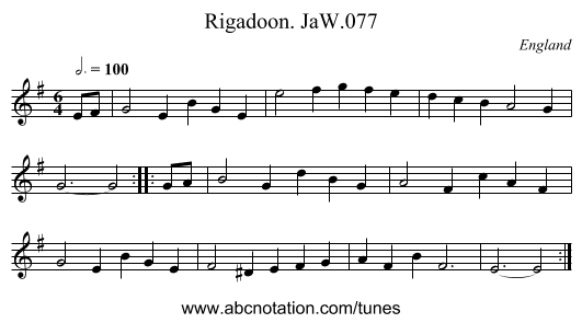 Rigadoon. JaW.077 - staff notation