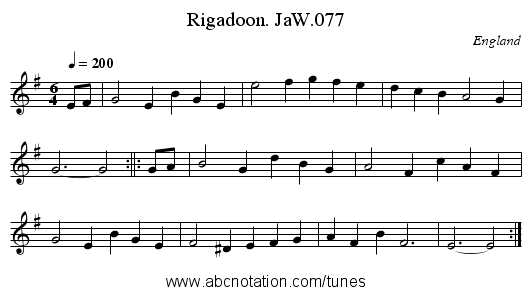 Rigadoon. JaW.077 - staff notation