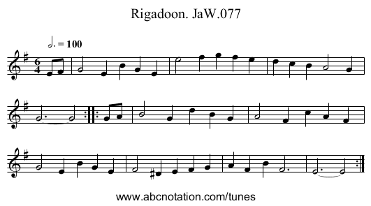 Rigadoon. JaW.077 - staff notation