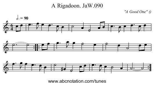 Rigadoon. JaW.090, A - staff notation